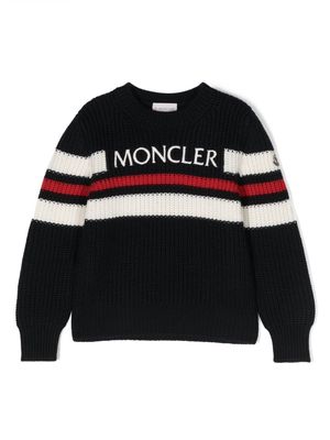 Moncler Enfant logo-intarsia wool jumper - Blue
