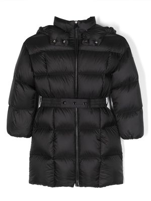 Moncler Enfant logo-patch belted puffer jacket - Black