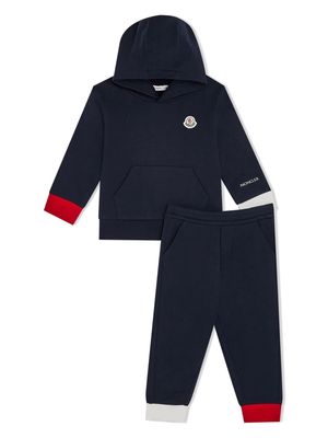 Moncler Enfant logo-patch cotton hoodie - Blue