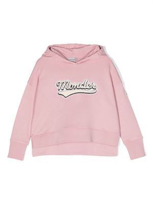 Moncler Enfant logo-patch cotton hoodie - Pink