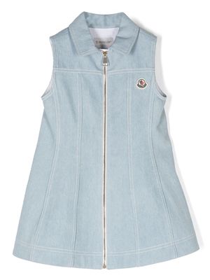 Moncler Enfant logo-patch denim minidress - Blue