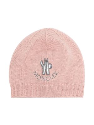 Moncler Enfant logo-patch knitted wool beanie - Pink