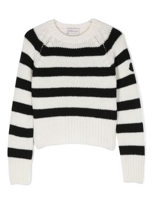 Moncler Enfant logo-patch striped virgin wool jumper - Black
