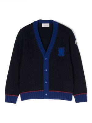 Moncler Enfant logo-patch virgin-wool cardigan - Blue