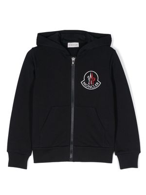 Moncler Enfant logo-patch zip-fastening hoodie - Blue