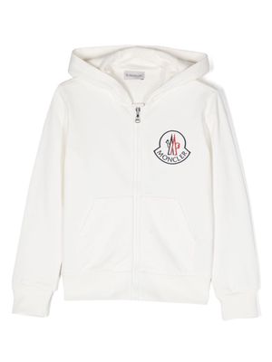 Moncler Enfant logo-patch zip-fastening hoodie - White