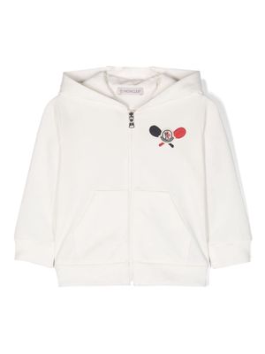 Moncler Enfant logo-patch zip-up hoodie - White