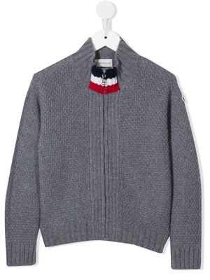 Moncler Enfant logo-patch zipped cardigan - Grey