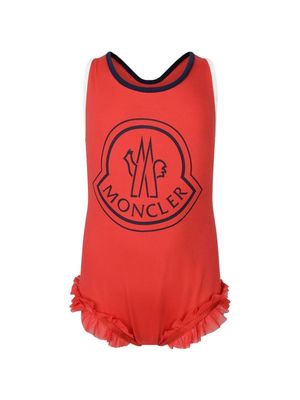 Moncler Enfant logo-print ruffle swimsuit - Red