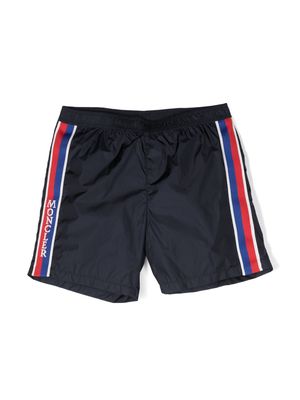Moncler Enfant logo-print striped swim shorts - Blue