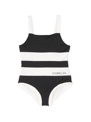 Moncler Enfant logo-print striped swimsuit - Black