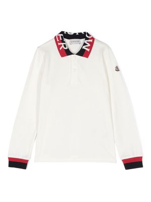 Moncler Enfant logo-stripe cotton polo shirt - White