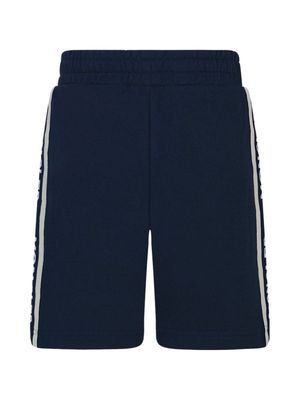 Moncler Enfant logo-tape fleece cotton shorts - Blue