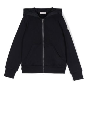 Moncler Enfant logo-trim cotton hoodie - Blue