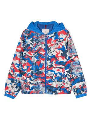 Moncler Enfant mix-print hooded jacket - Blue