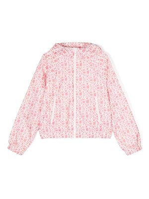 Moncler Enfant monogram-print hooded jacket - Pink