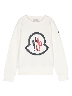 Moncler Enfant pixelated-logo-print cotton sweatshirt - White