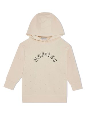 Moncler Enfant rhinestone-embellished logo-print cotton hoodie - Neutrals
