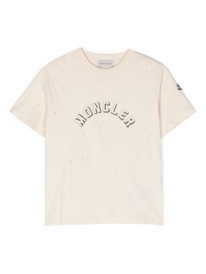 Moncler Enfant rhinestone-embellished logo-print T-shirt - Neutrals