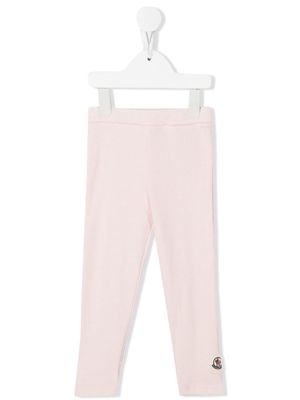 Moncler Enfant ribbed-knit logo-patch leggings - Pink