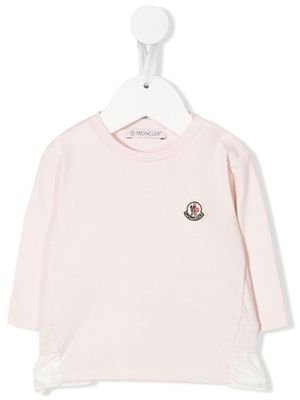 Moncler Enfant ruffle-trim logo-patch shirt - Pink