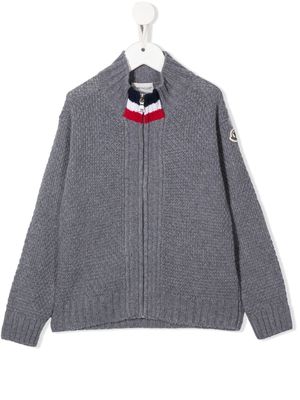 Moncler Enfant stripe-detail virgin wool cardigan - Grey