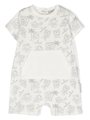 Moncler Enfant teddy-bear-print cotton romper - White