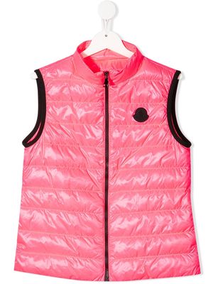 Moncler Enfant TEEN logo-patch padded gilet - Pink
