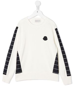 Moncler Enfant two-tone logo-print jumper - White