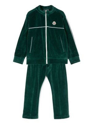Moncler Enfant velvet-finish cotton trousers - Green