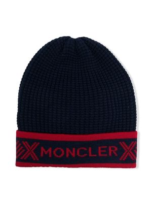 Moncler Enfant virgin-wool knitted beanie hat - Blue