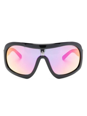 Moncler Eyewear logo-plaquee biker-style sunglasses - Black