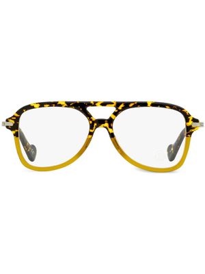 Moncler Eyewear tortoiseshell-effect pilot-frame glasses - Yellow