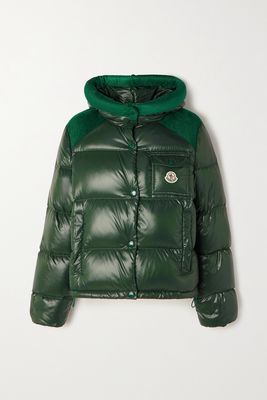 Moncler - Fache Hooded Corduroy-trimmed Quilted Glossed-shell Down Jacket - Green