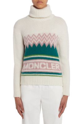 Moncler Festive Logo Intarsia Wool Turtleneck Sweater in White