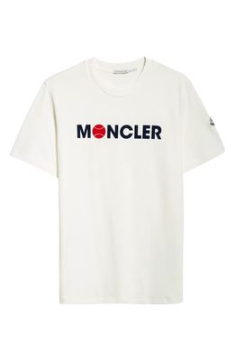 Moncler Flocked Logo Cotton T-Shirt in Silk White