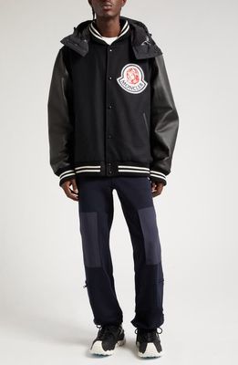 Moncler Genius x Billionaire Boys Club Durnan Leather & Virgin Wool Blend Bomber Jacket in Black