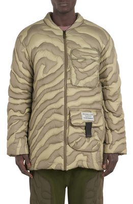 Moncler Genius x Salehe Bembury Peano Quilted Down Jacket in Brown Beige Print