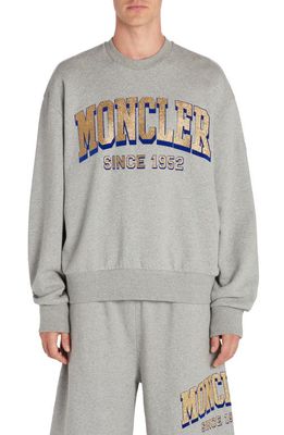 Moncler Glitter Logo Oversize Crewneck Sweatshirt in Grey