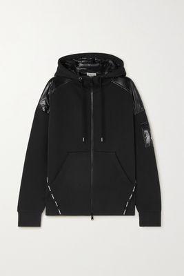 Moncler - Glossed-shell Trimmed Cotton-jersey Hoodie - Black