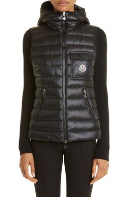 Moncler Glygos Quilted Nylon Hooded Down Vest in Black