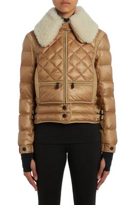 Moncler Grenoble Chaviere Quilted Down Jacket with Genuine Shearling Trim in Beige