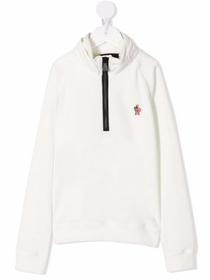 MONCLER GRENOBLE KIDS logo-patch zip-up sweatshirt - White