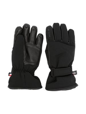 MONCLER GRENOBLE KIDS logo-print leather gloves - Black