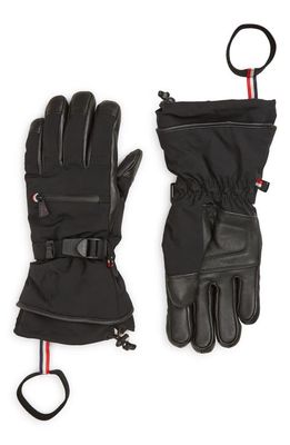Moncler Grenoble Leather Trim Ski Gloves in Black