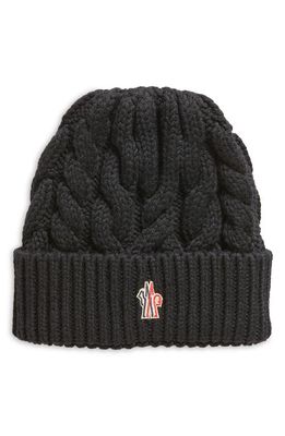 Moncler Grenoble Logo Embroidered Virgin Wool Cable Beanie in Black
