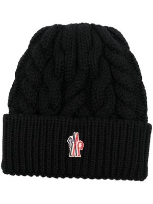 Moncler Grenoble logo-patch cable-knit beanie - Black