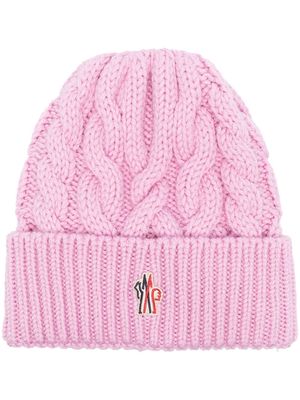 Moncler Grenoble logo-patch cable-knit beanie - Pink