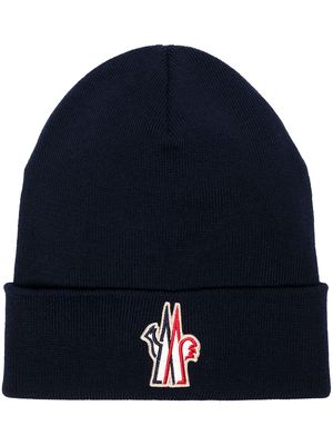 Moncler Grenoble logo patch knitted beanie - Blue