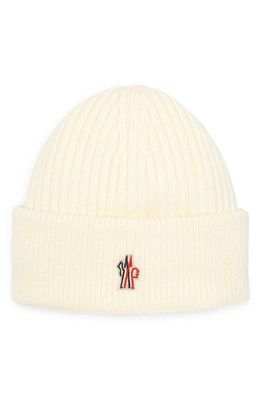 Moncler Grenoble Logo Patch Rib Wool Beanie in Natural